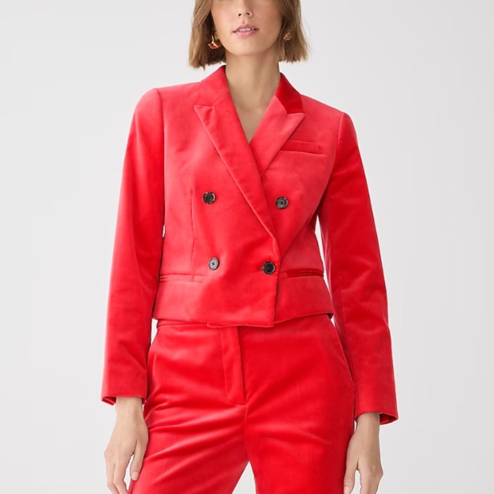 Cropped double-breasted blazer in stretch velvet